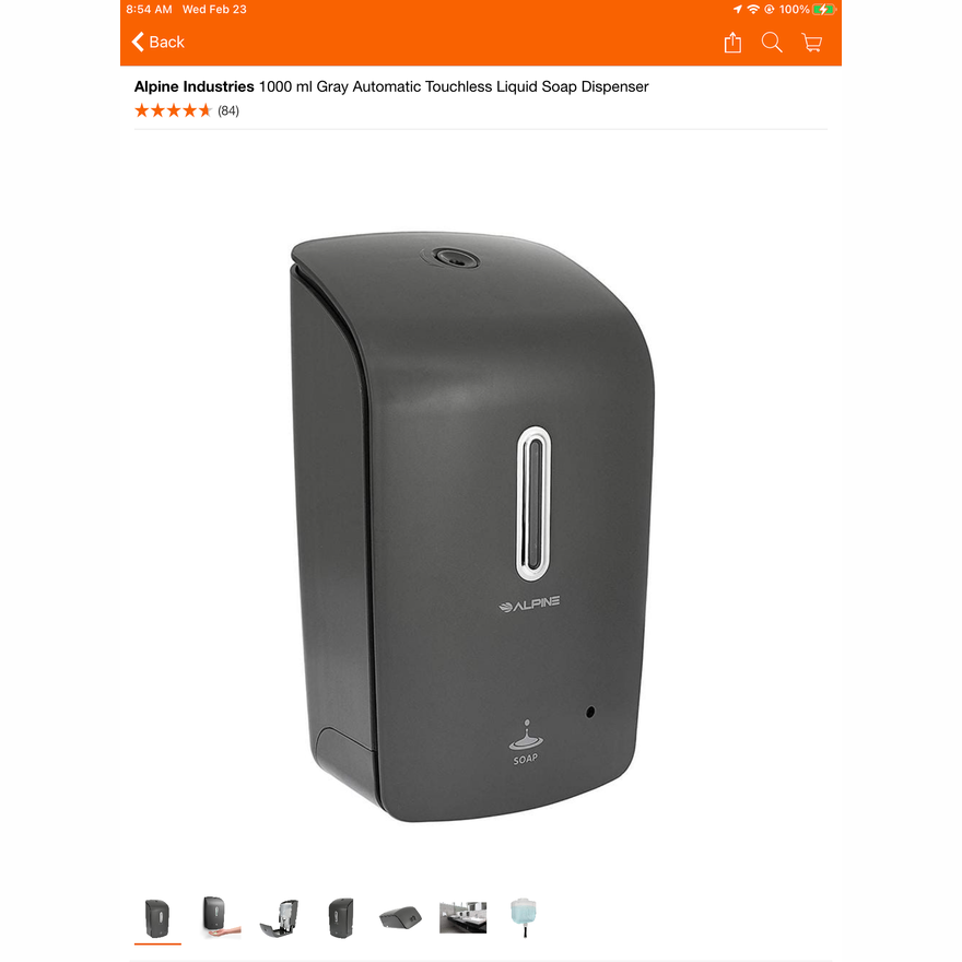 Alpine Industries 1000ml Gray Automatic Touchless Liquid Soap Dispenser