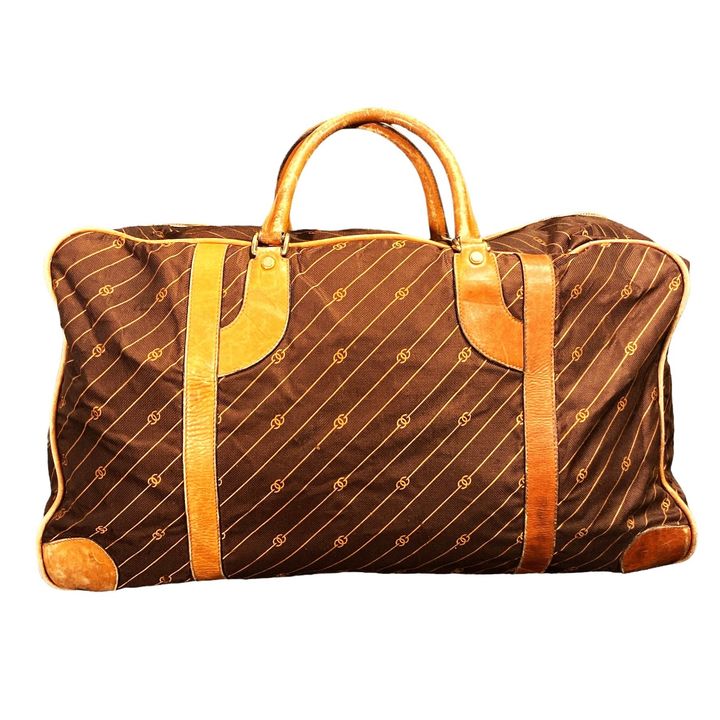Vintage GUCCI Striped Monogram Travel Duffle Bag, 1970s.