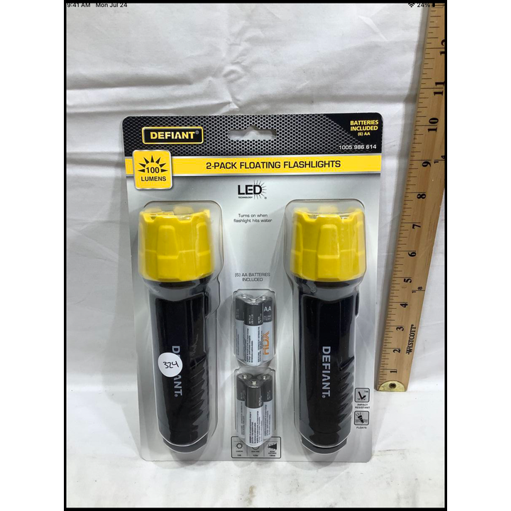 Defiant 2-Pack Floating Flashlights, 100 Lumen, (6) AA Batteries Included