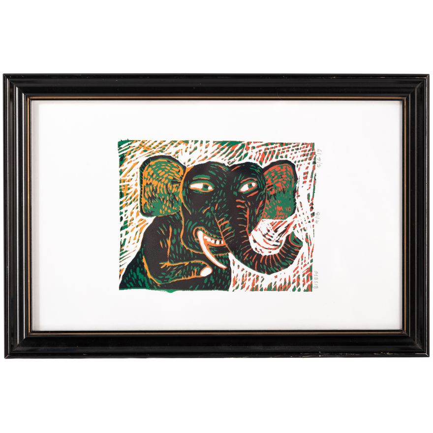 Edward Bisese. "Elephant," woodblock