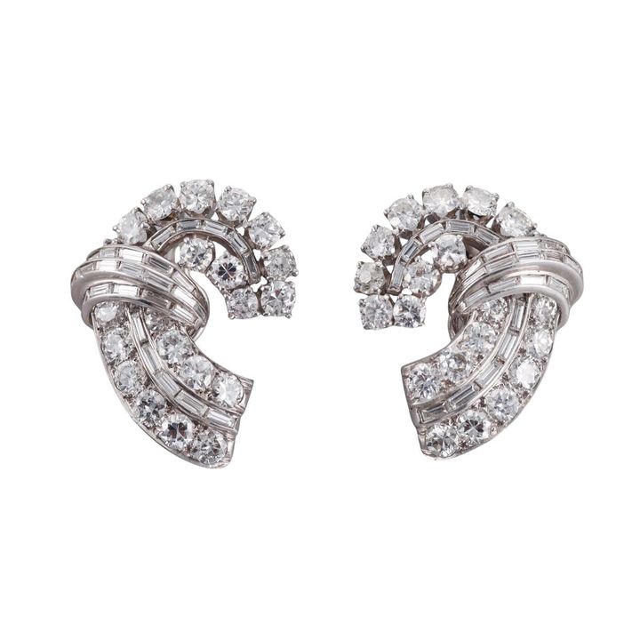 Midcentury Platinum 11ctw Diamond Earrings
