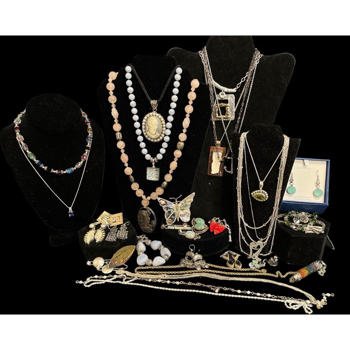 Mostly Sterling Silver, Gemstone, Cameo, Art Nouveau Jewelry