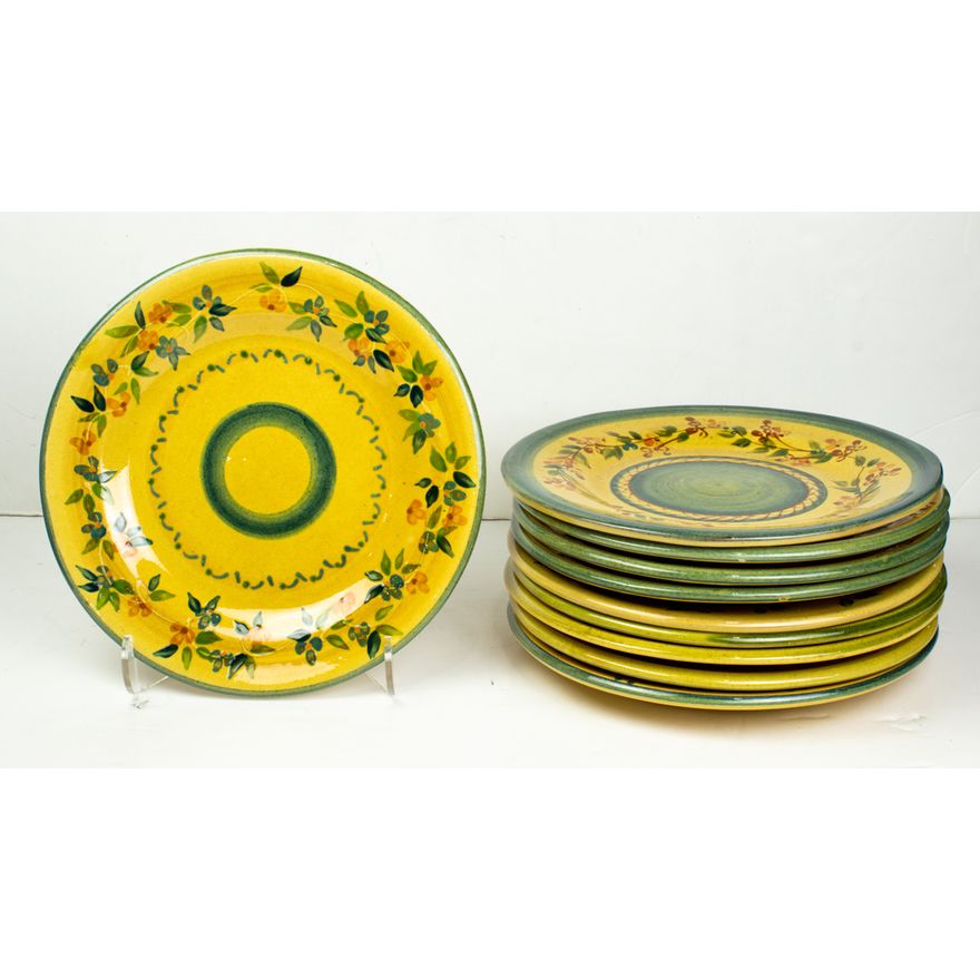 A set of ten Souleo Terre e Provence pottery dinner plates of chargers