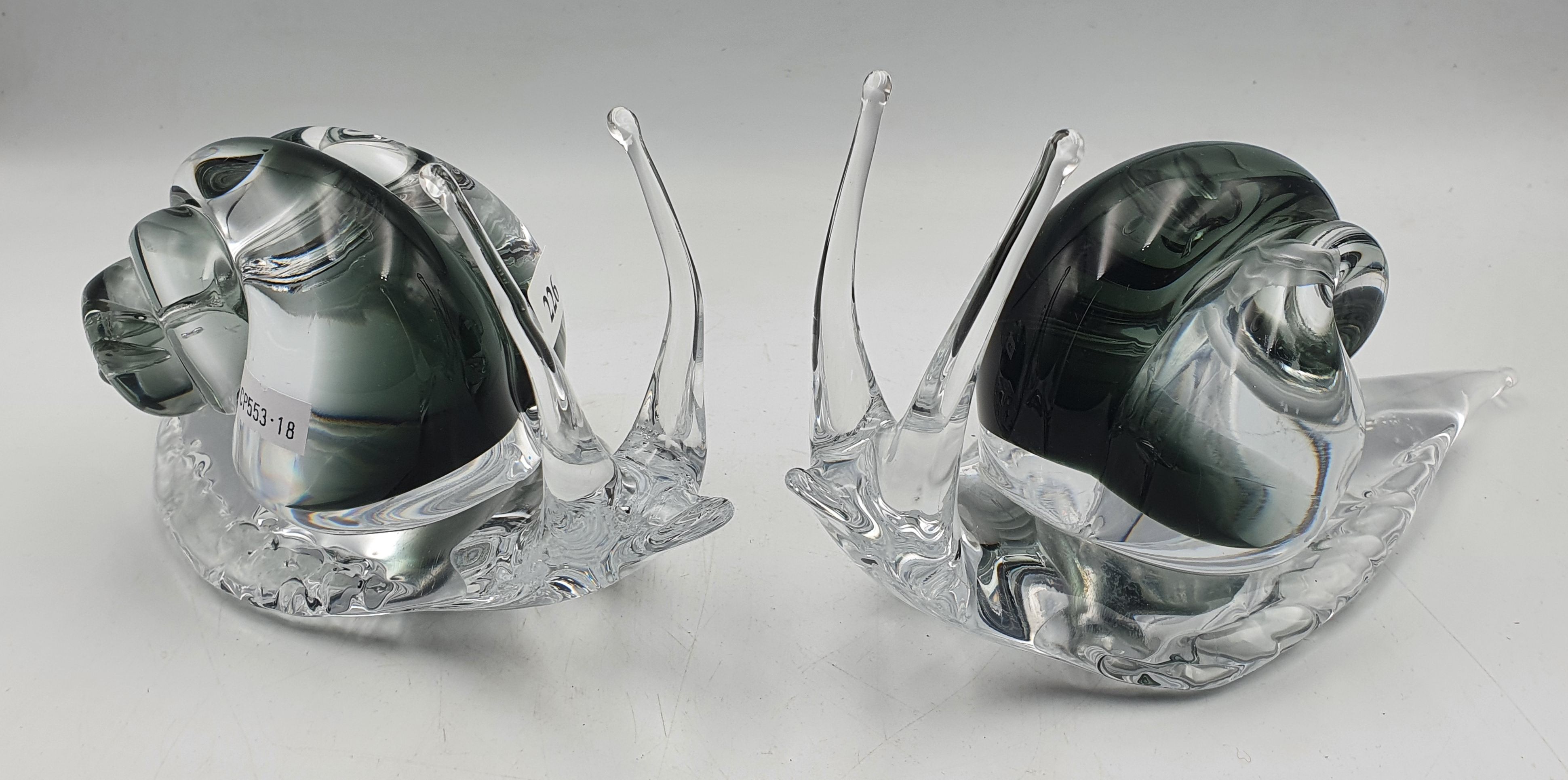 226 · A PAIR OF LARGE ART GLASS SNAIL FIGURES