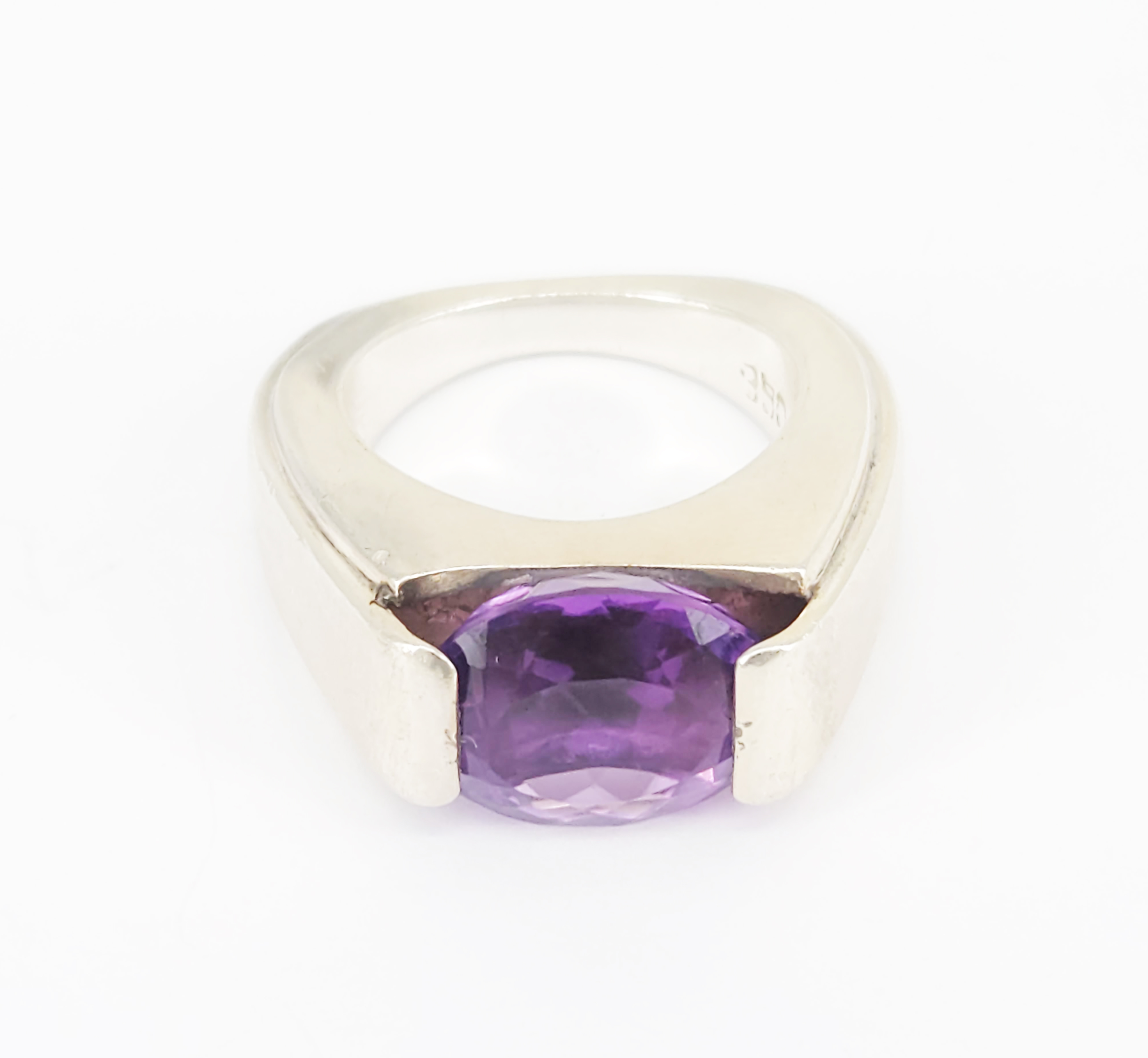 A Vintage Handmade Silver And Amethyst Ring