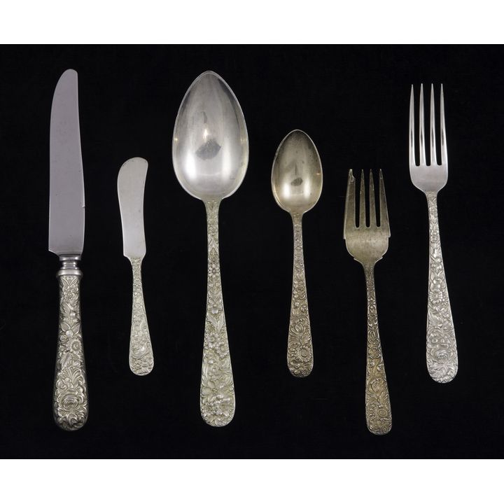 A (lot of ) S Kirk floral repousse sterling flatware set