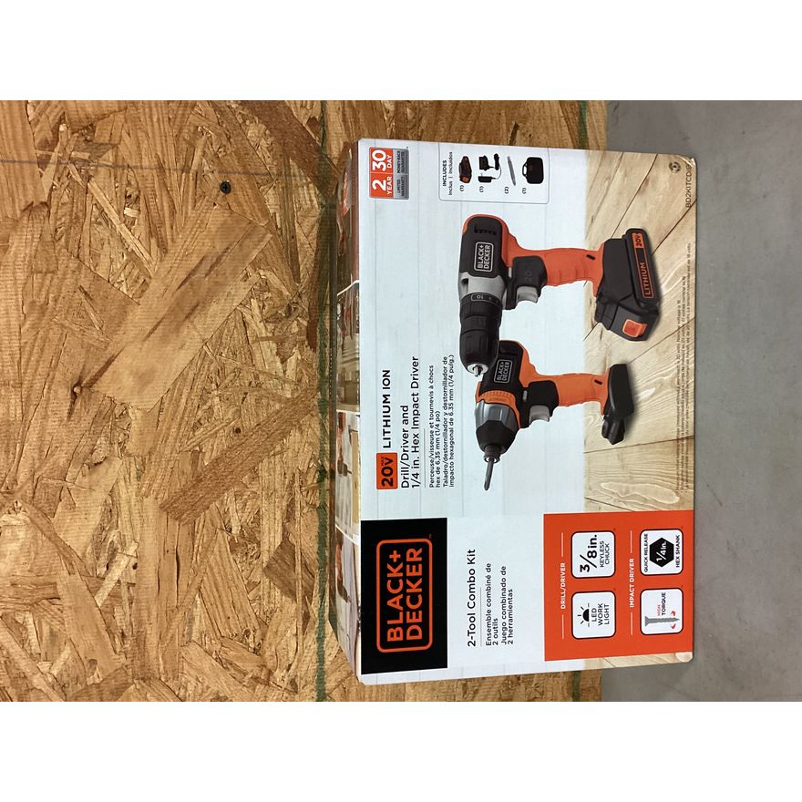 Black + Decker 20V Lithium Ion 2- Tool Combo Kit Drill/Driver & 1/4 In. Hex Impact Driver