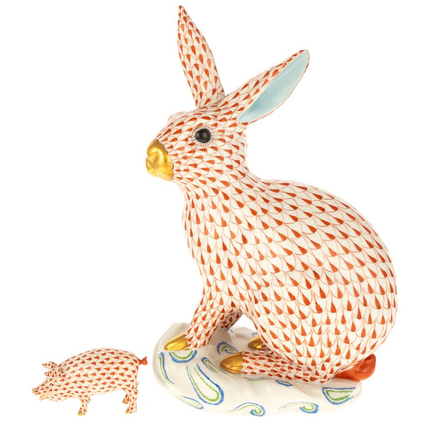 A Herend Rabbit Figure & Herend Pig Figure