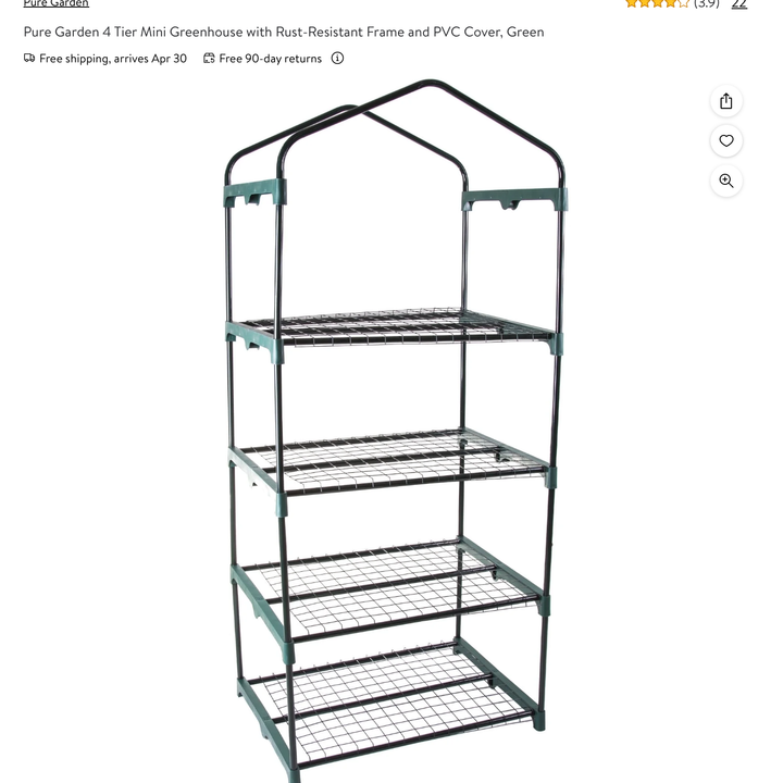 Pure Garden 4 Tier Mini Greenhouse W/PVC Cover Green 63" x 27.5" x 19" - In Box