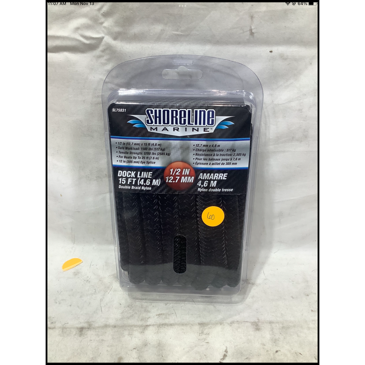 Shoreline Marine Dock Line- 15ft x 1/2"