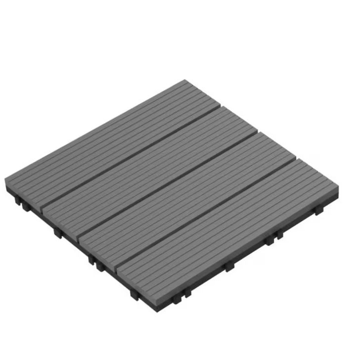 BUYING (24) Pure Garden 1ft x 1ft Outdoor Interlocking Slatted Wood Composite Deck Tile In Dark Grey
