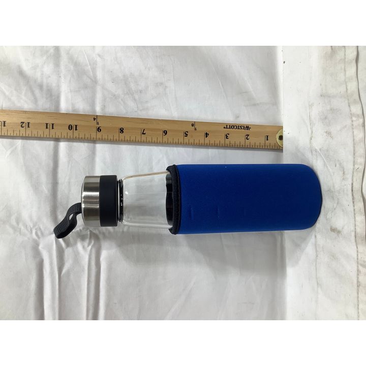 Glass Waterbottle With Blue Coozie