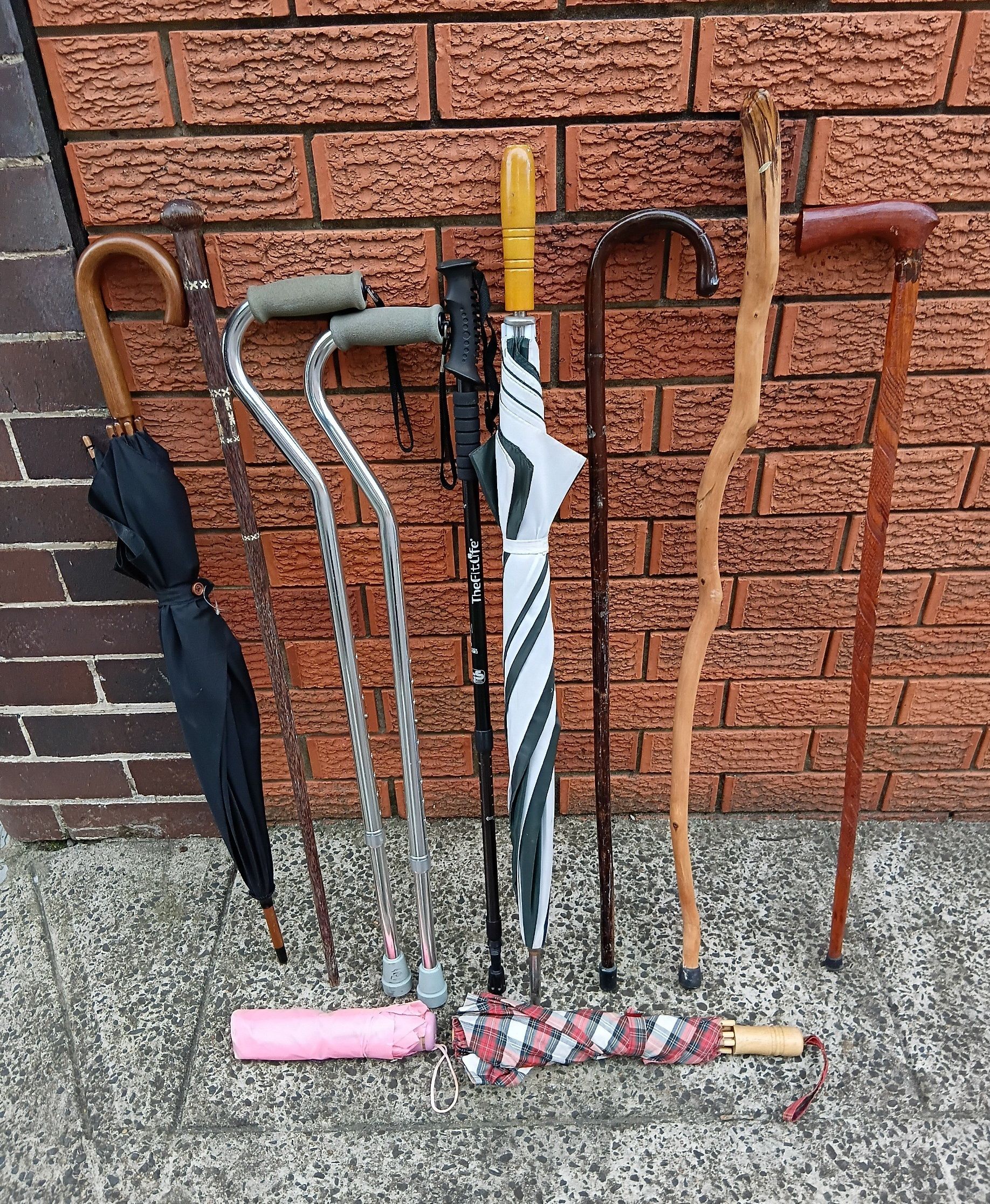 1218 · A GROUP OF WALKING STICKS AND UMBRELLAS