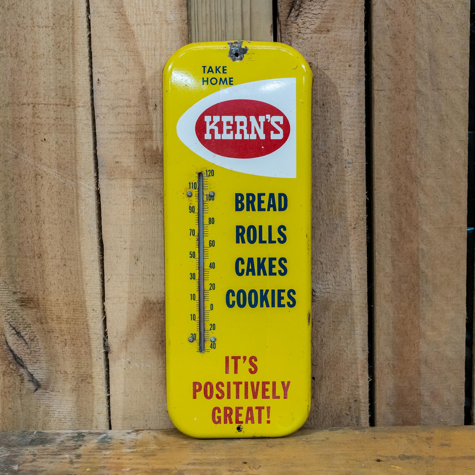 Vintage Kern's Bread Cakes Metal Thermometer Sign 16