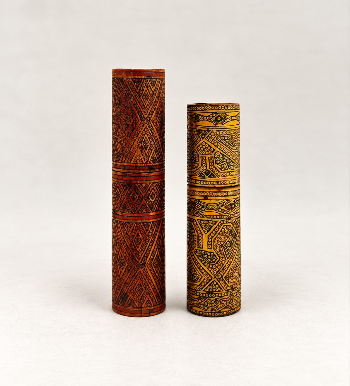Two Timor Carved Bamboo Betel Containers