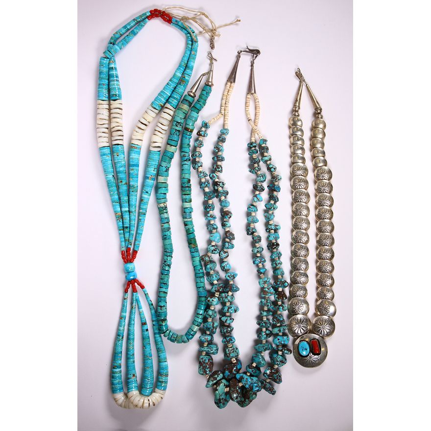 (Lot of 4) Native American multi-stone, silver and sterling silver necklaces