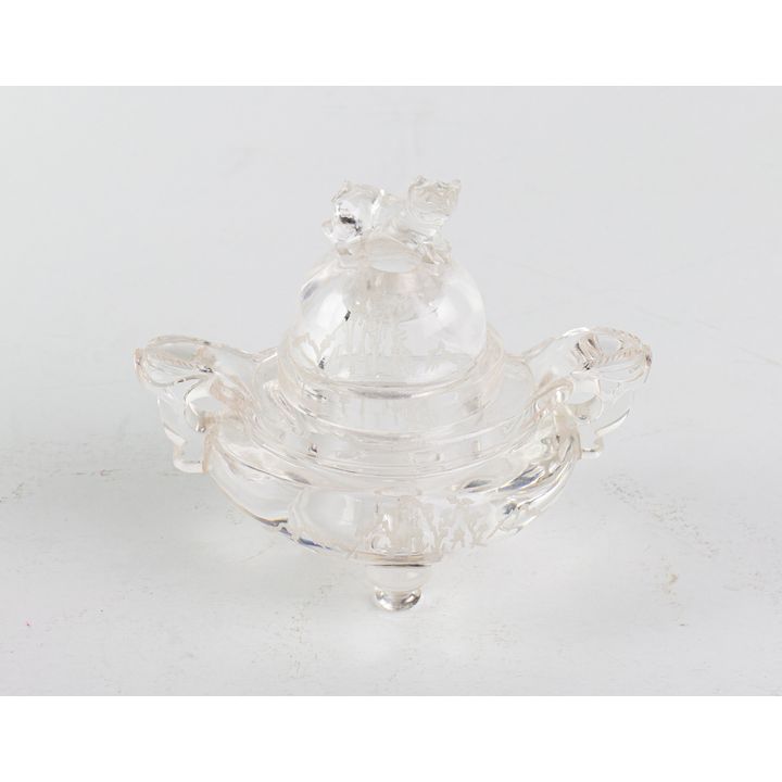 A Chinese rock crystal tripod censer with wood stand