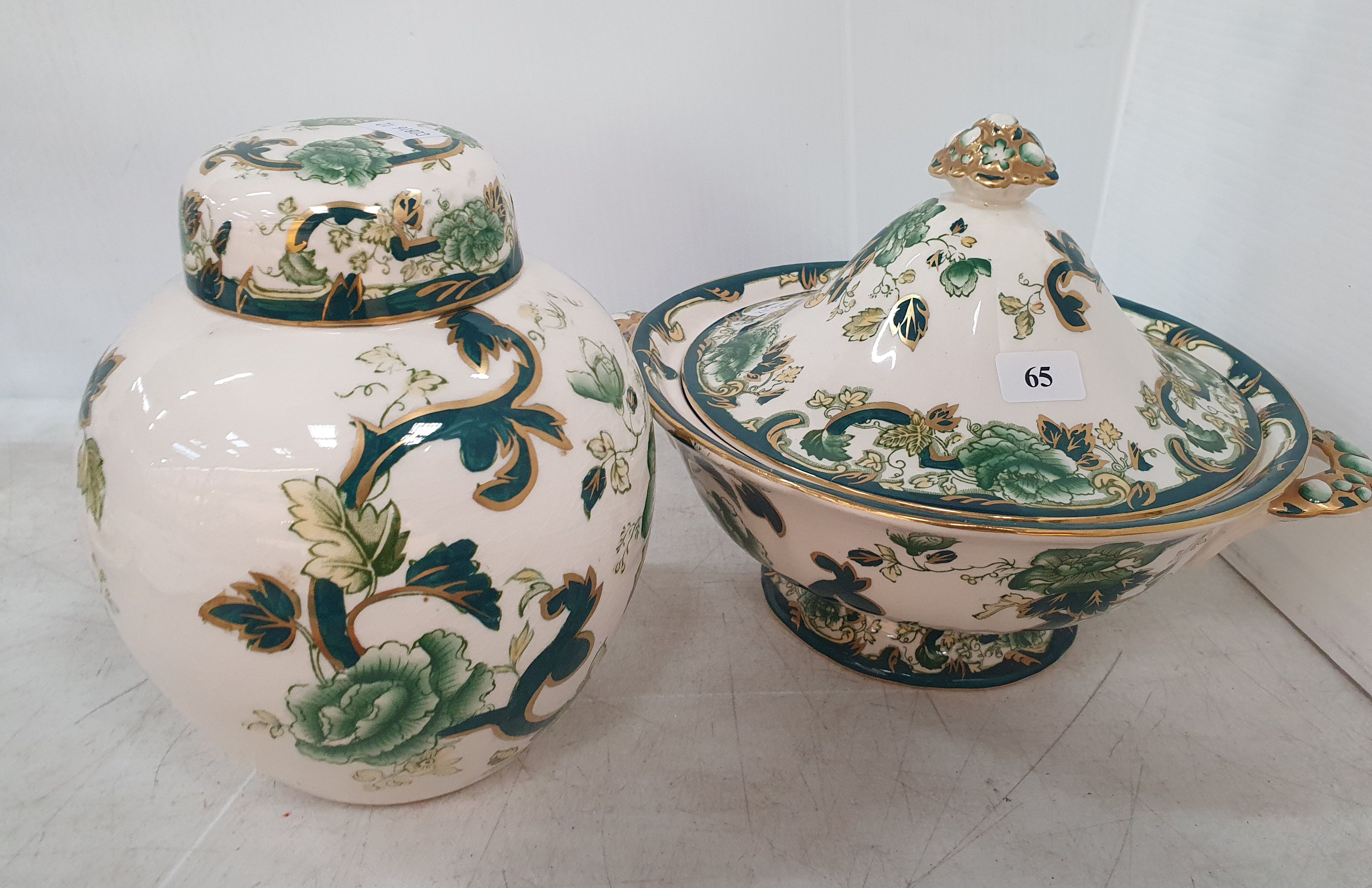 65 · A MASON'S 'CHARTREUSE' GINGERPOT AND COVERED BOWL