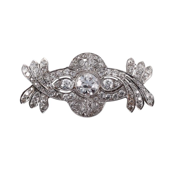 Art Deco Platinum 5ctw Diamond Brooch Pin