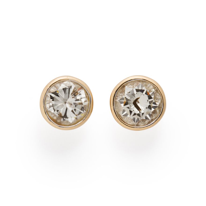 A pair of diamond and fourteen karat gold earrings