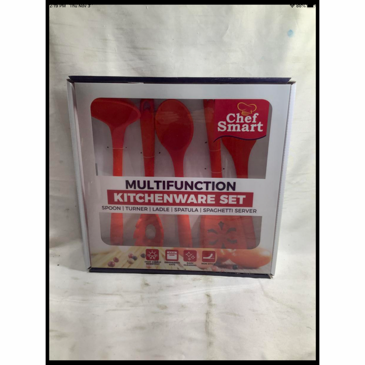 Chef Smart Multifunction Kitchenware Set Spoon, Turner, Ladle, Spatula & Spagetti Server Color: Red