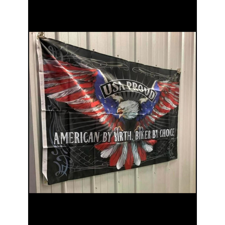 "USA Proud American By Birth, Biker By Choice" Flag 3ft x 5ft