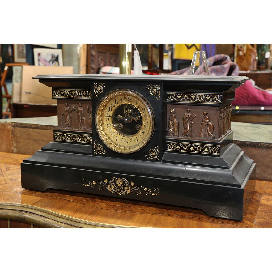 French Neoclassical style slate mantle clock