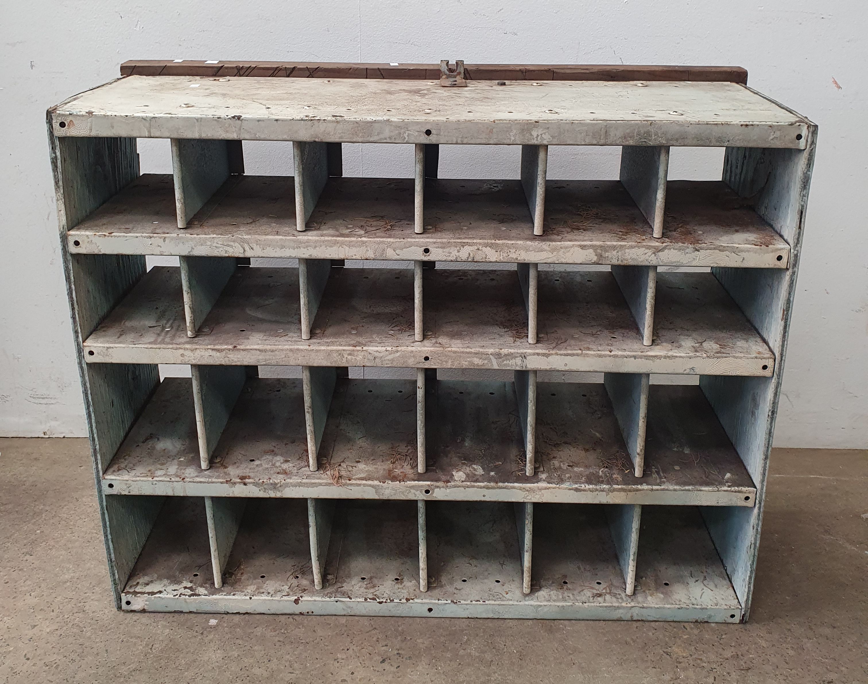 A Metal And Timber Pigeonhole Unit
