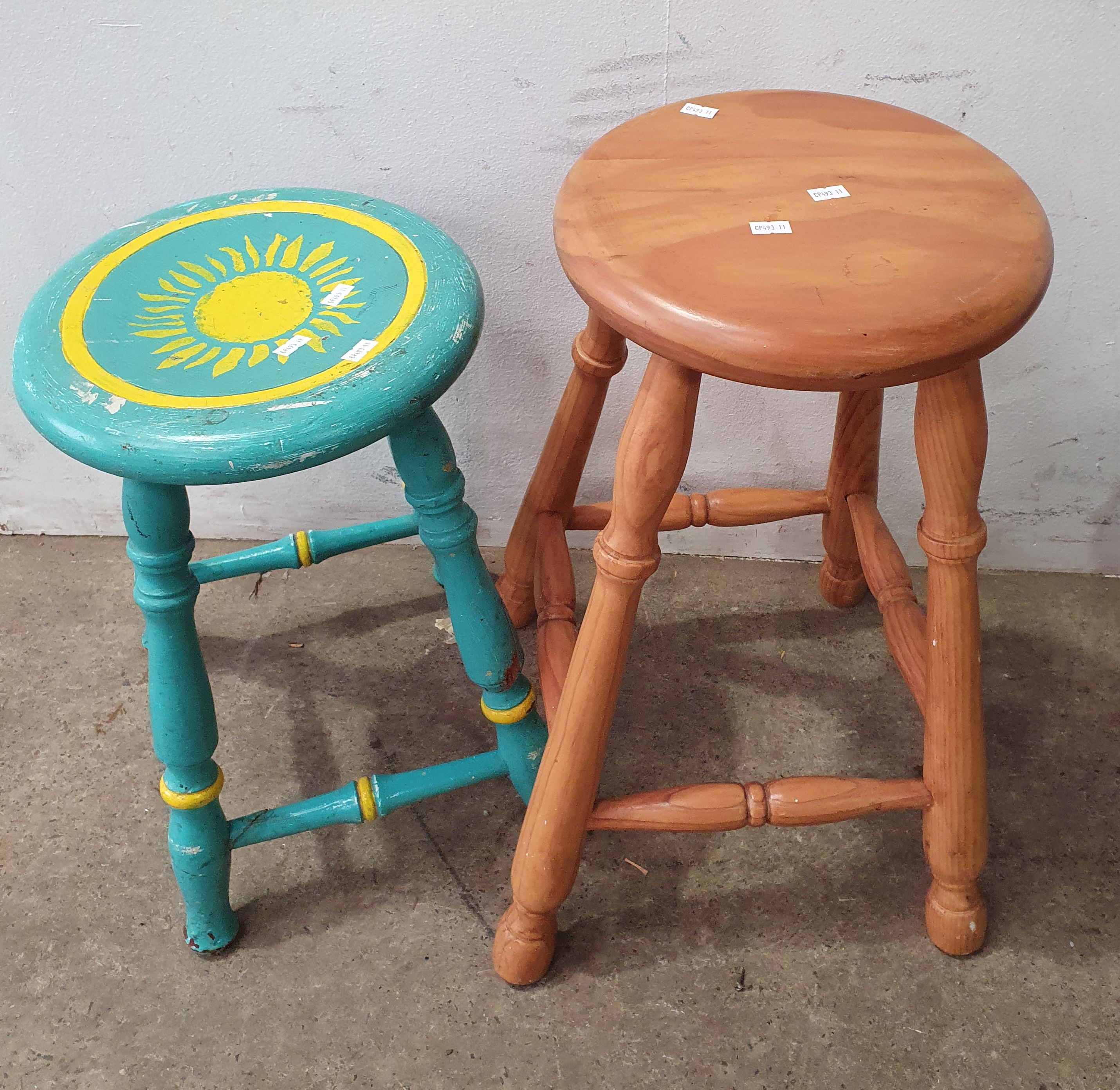 2452 · TWO TIMBER STOOLS