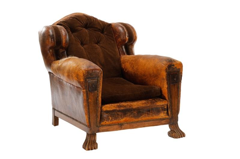 English Leather Velvet Cigar Chair, Leather Cigar Chair