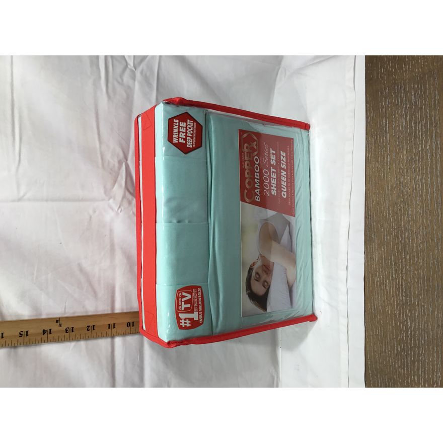 CopperX 2000 Series Bamboo Essence Queen Size Sheet Set - Light Teal Blue