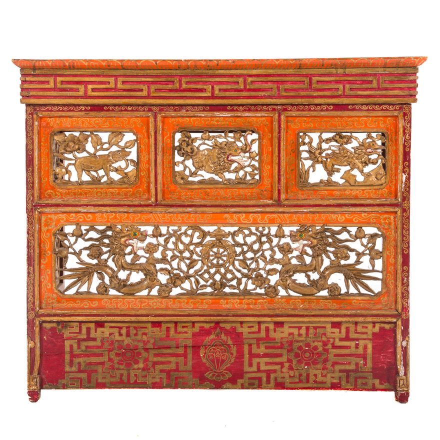 Painted Asian table with fold-up base