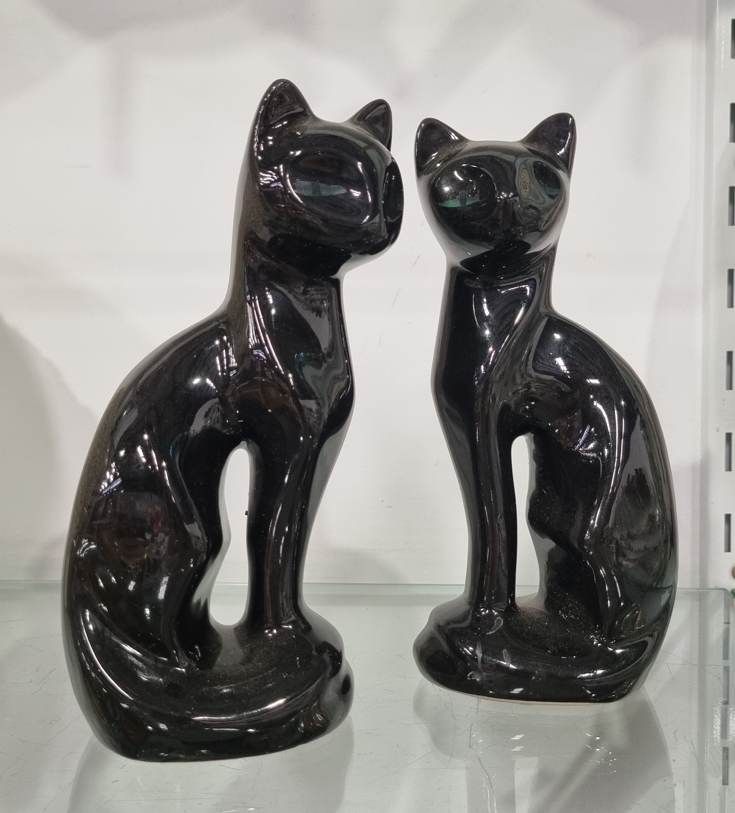 Two Late 20th Century Black Glazed Cat Figures