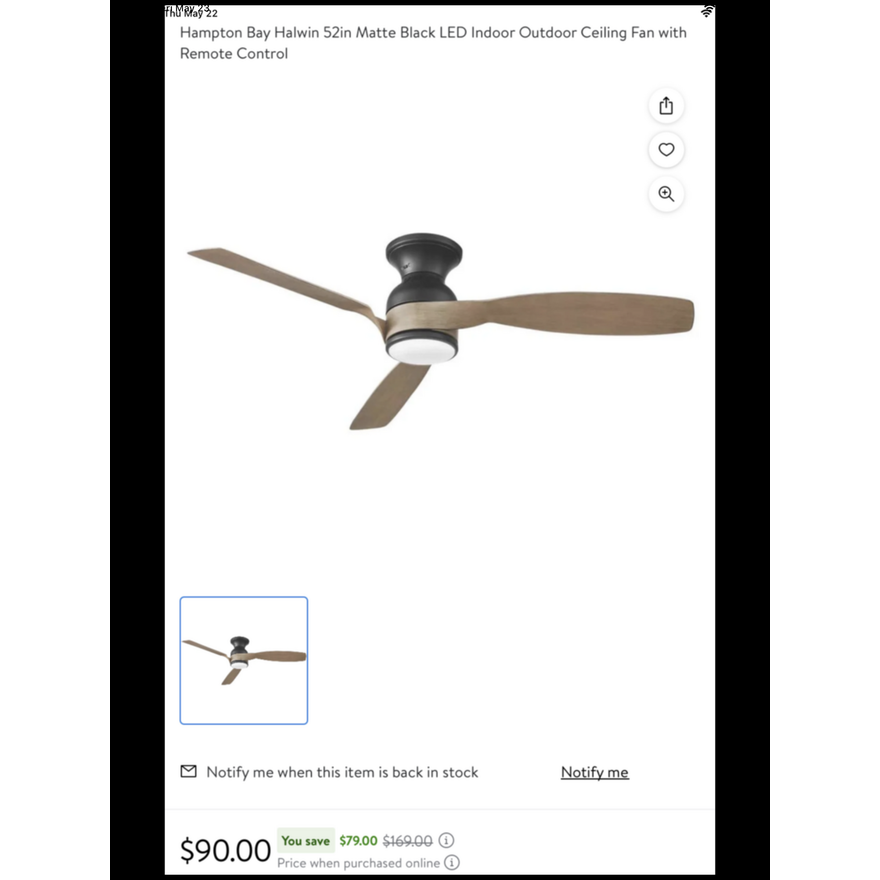Hampton Bay Halwin 52'' Matte Black LED Indoor/Outdoor Ceiling Fan w/ Remote Control