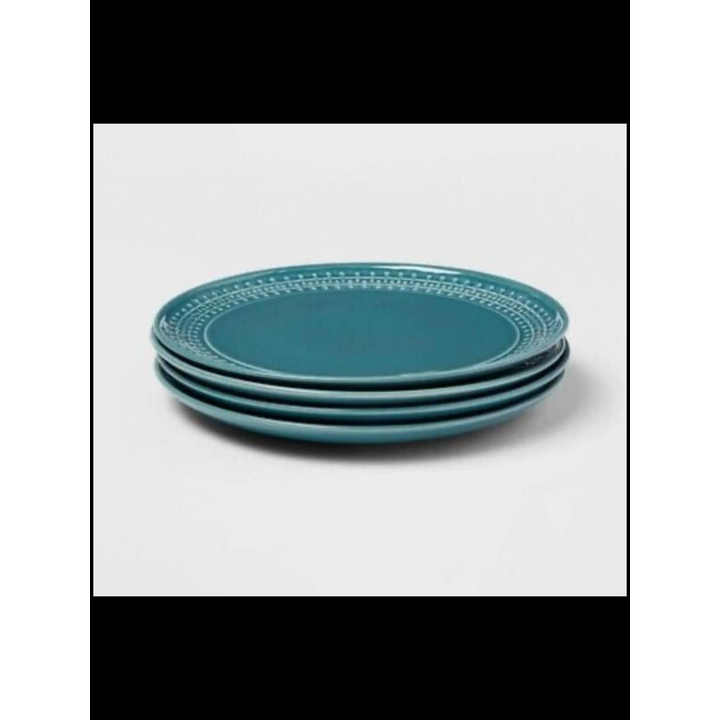 Set Of 4 Threshold Stoneware Fairlee Dinner Plates- Blue