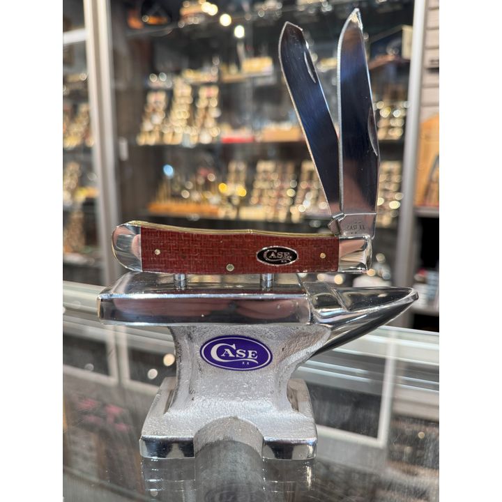 12270 - Case XX 2025 Dark Red Burlap Micarta Smooth Trapper, Carbon Steel Blade