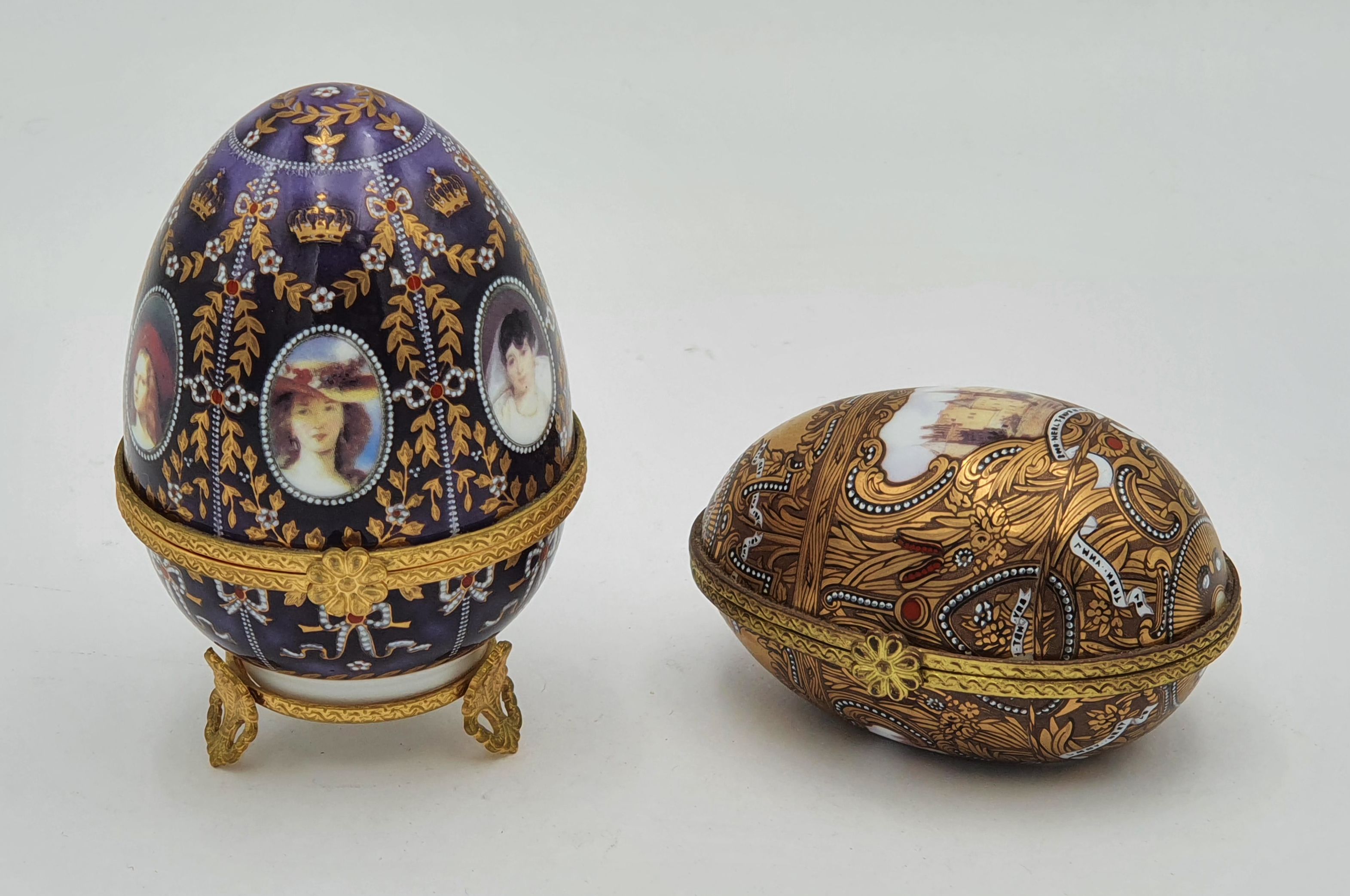 Two Italian Egg Form Trinket Boxes