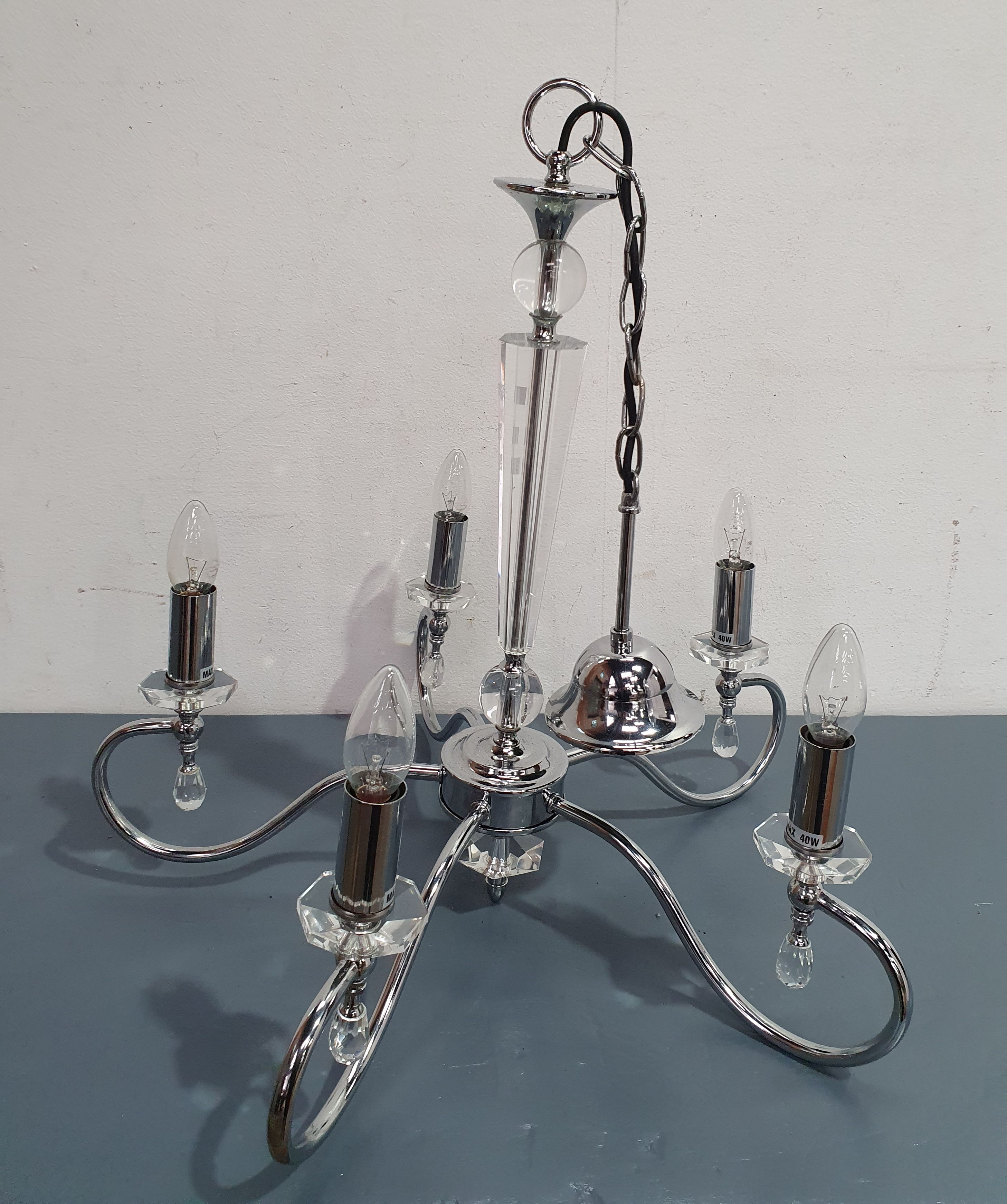A Chrome Five Branch Chandelier