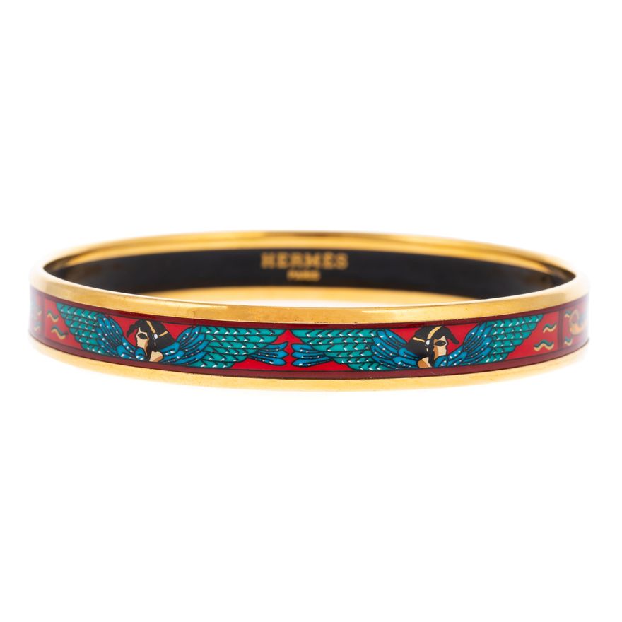 An Hermes Egyptian Motif Enamel Bangle PM