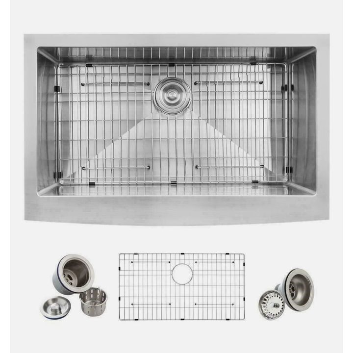 Glacier Bay Apron Farmhouse 33" Single Bowl Stainless Steel Kitchen Sink Kit 4131F (11"x21"x33")