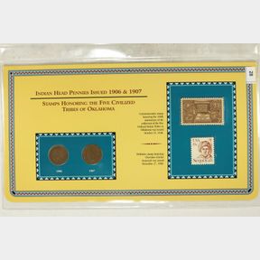 1906 & 1907 INDIAN HEAD CENTS AND STAMPS ON INFO