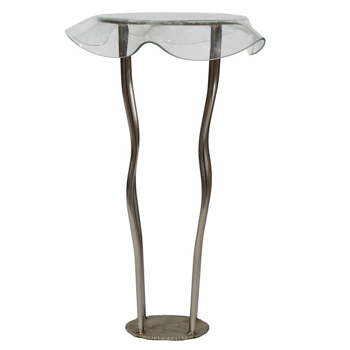 An Izabel Lam 'Medusa' hand wrought oxidized steel side table with ruffled glass bowl
