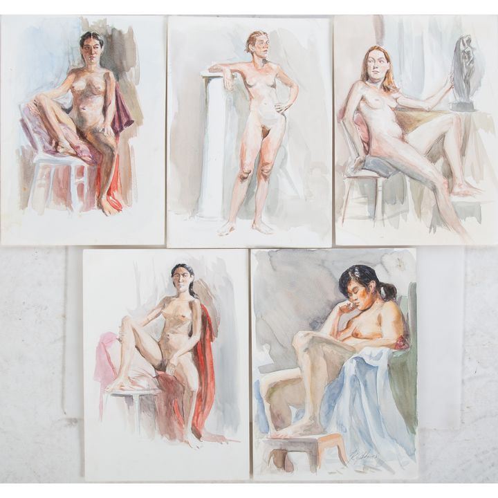 Nathaniel K. Gibbs. Five Female Nudes, watercolor