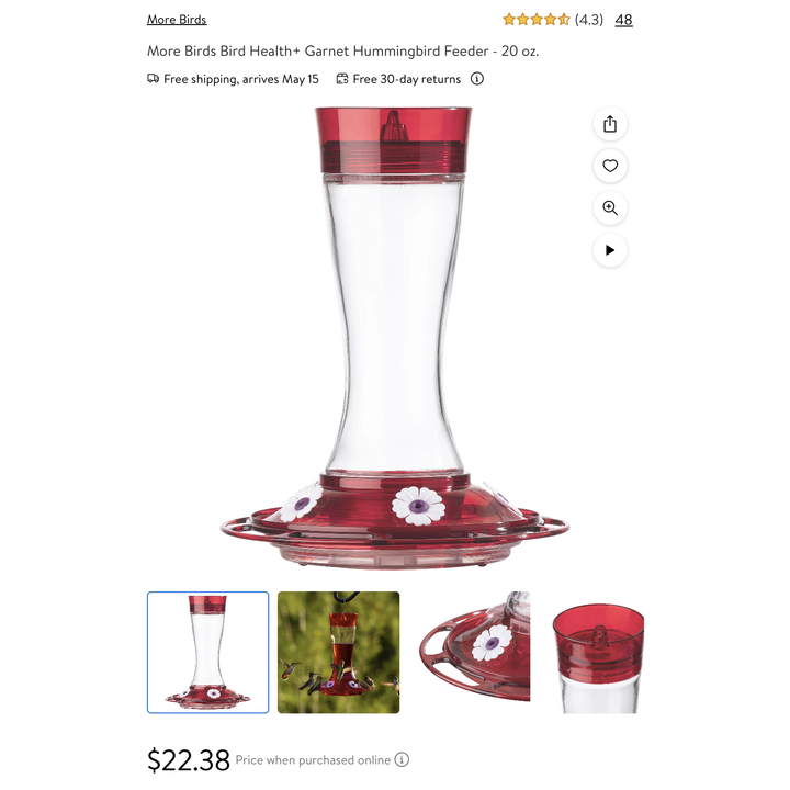 More Birds 20oz Garnet Hummingbird Feeder