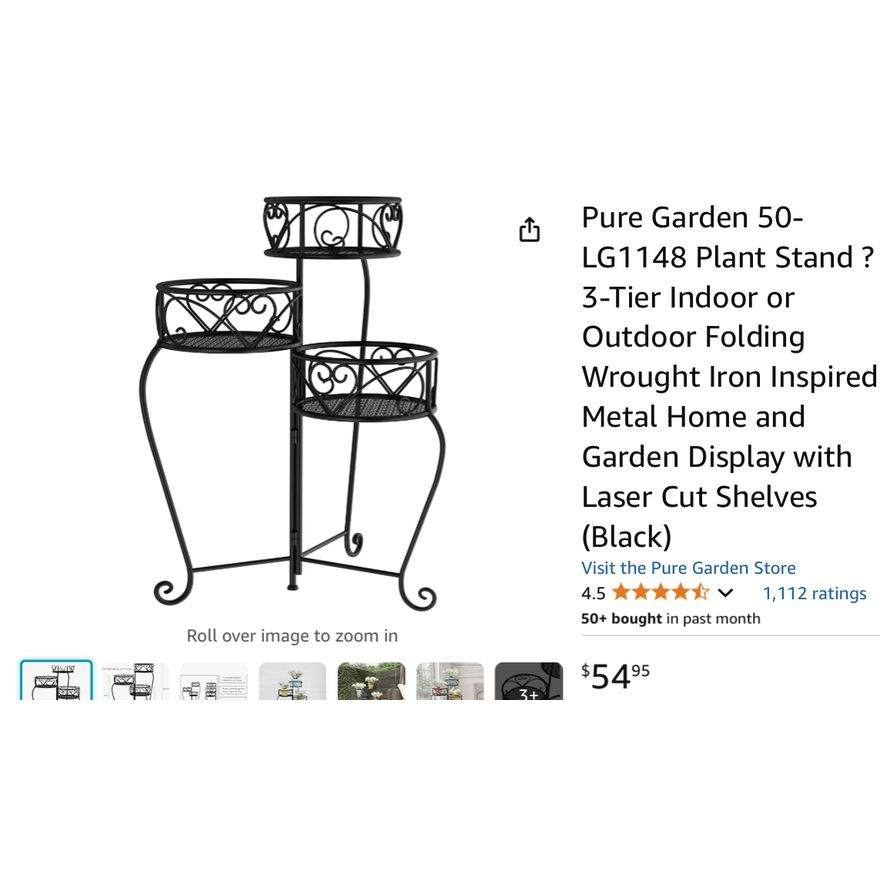 Pure Garden 3-Tier Plant Stand Indoor/Outdoor- Black 21'' x 21'' x 24.75''