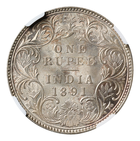 インド 東インド会社 英領インド ヴィクトリア 1ルピー銀貨 1891 (B