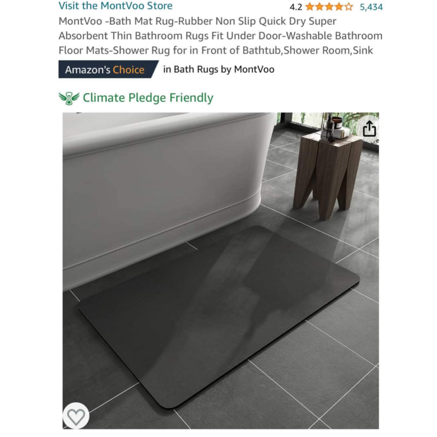 MontVoo Rubber Non-Slip Bath Mat 20"x32" (Dark Grey)