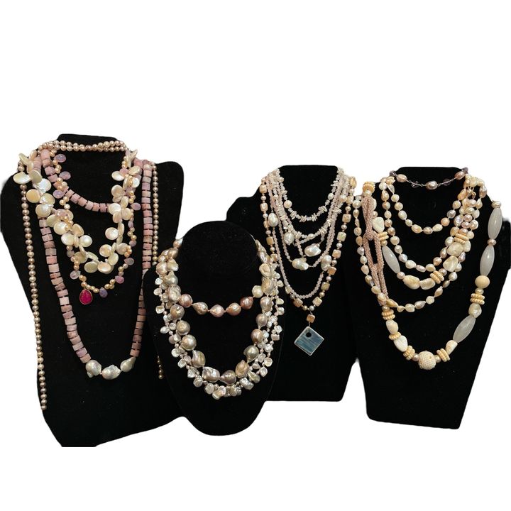Collection Layered Some Sterling Silver Pearlescent Beaded Pendant Necklaces and Bracelet