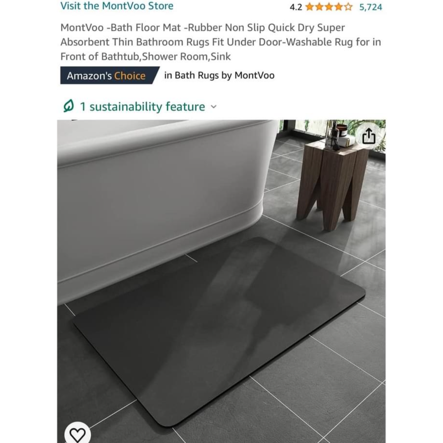 MontVoo 16"x24" Non-Slip Rubber Bath Mat (Dark Grey)