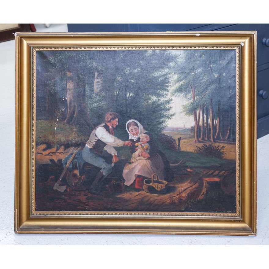 Victorian Oil on Canvas: A Woodcutter's Lunch